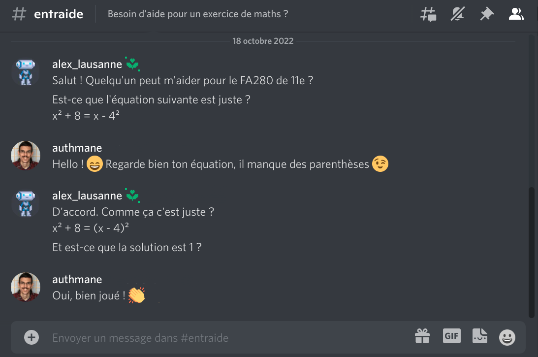 Discord d'entraide Swissmath